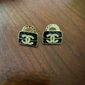 New upcycled Chanel  Black and Gold Earrings
